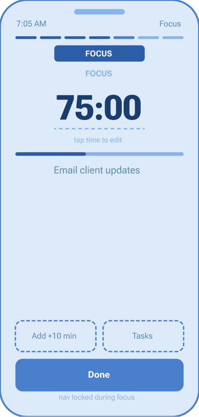 Focus screen — email client updates task